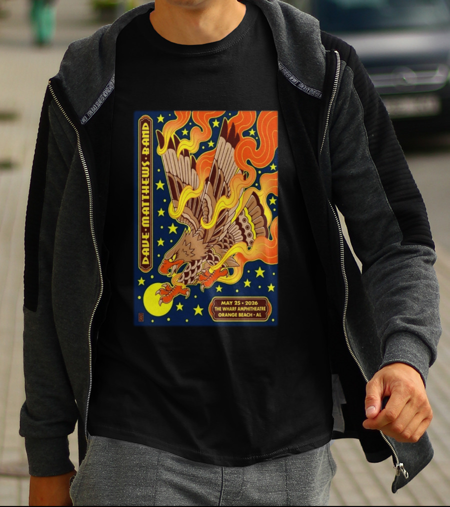 Dave Matthews Band May 25 2026 The Wharf Amphitheatre Orange Beach AL Eagle Stars Flames T-Shirt