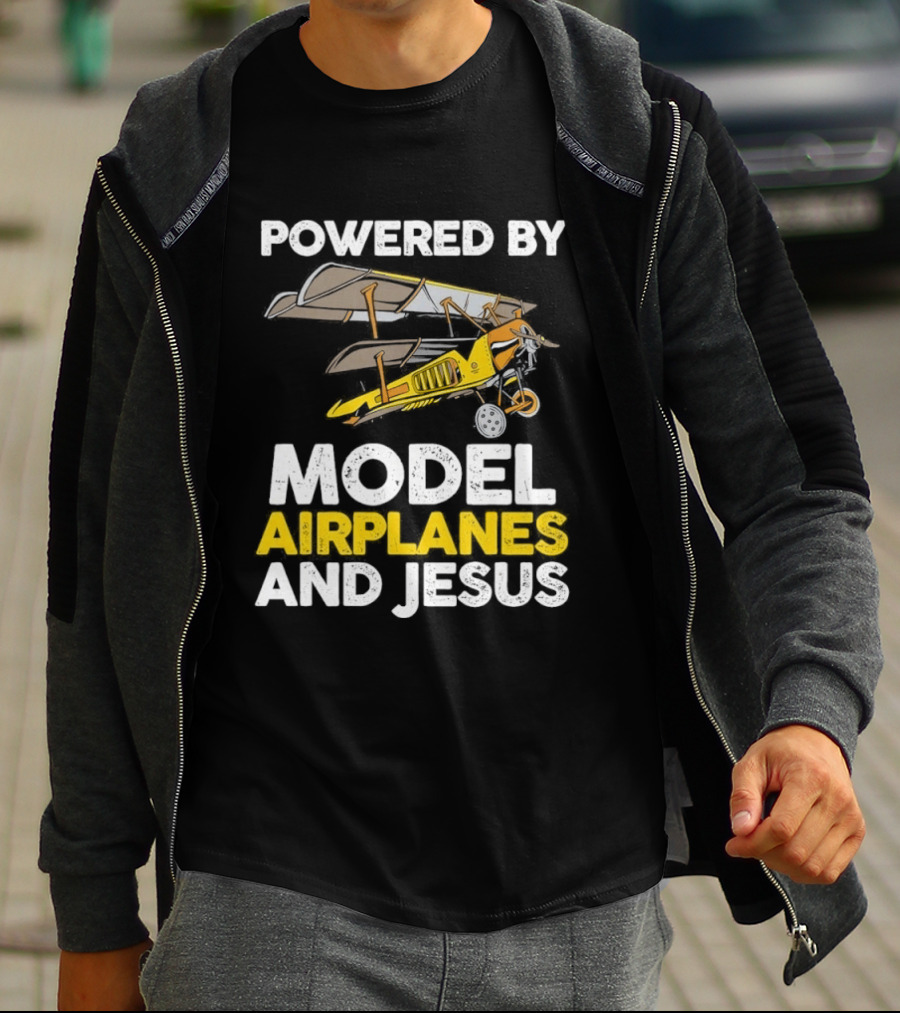 Powered By Model Airplanes And Jesus Vintage Aviation Enthusiasts Faith Based Collectible T-Shirt