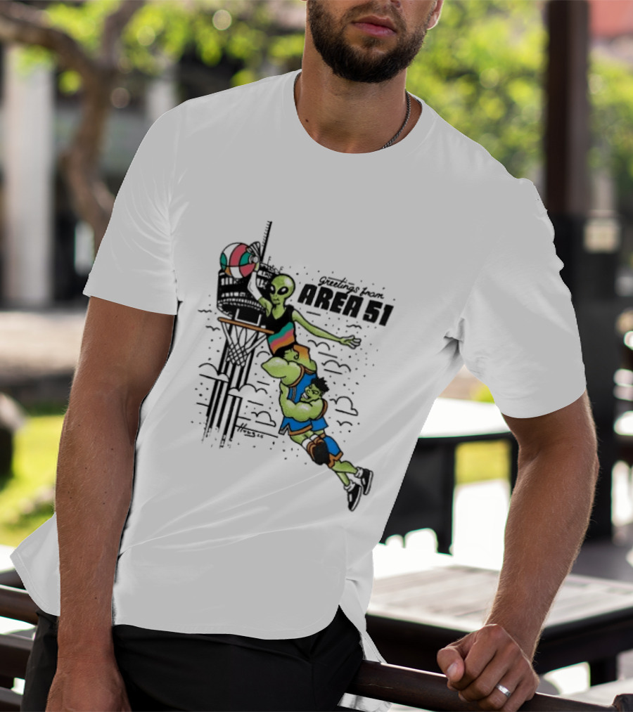 Victor Wembanyama Alien Greetings From Area 51 Basketball Dunk Scene T-Shirt