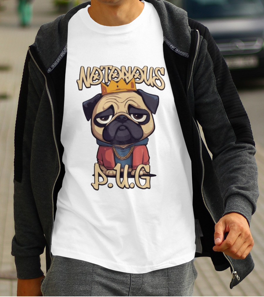 Notorious Pug Iconic Crowned Cartoon 90s Rap T-Shirt