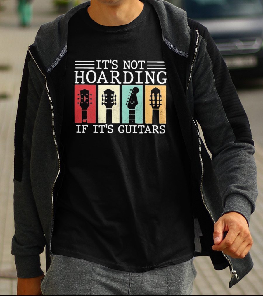 It's Not Hoarding If It's Guitars Headstock Collage T-Shirt