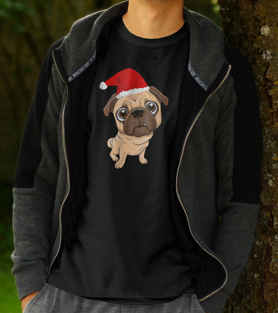 Santa Hat Pug Christmas Fun T-Shirt