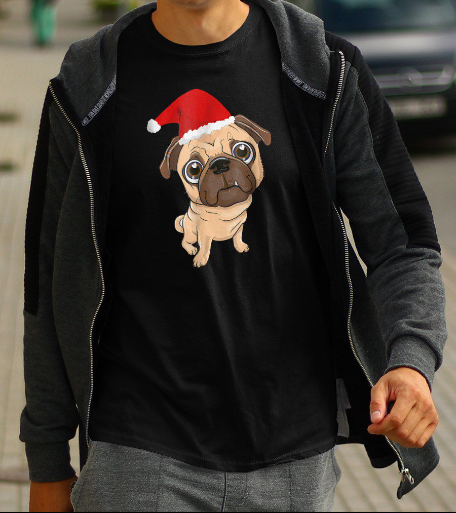 Santa Hat Pug Christmas Fun T-Shirt