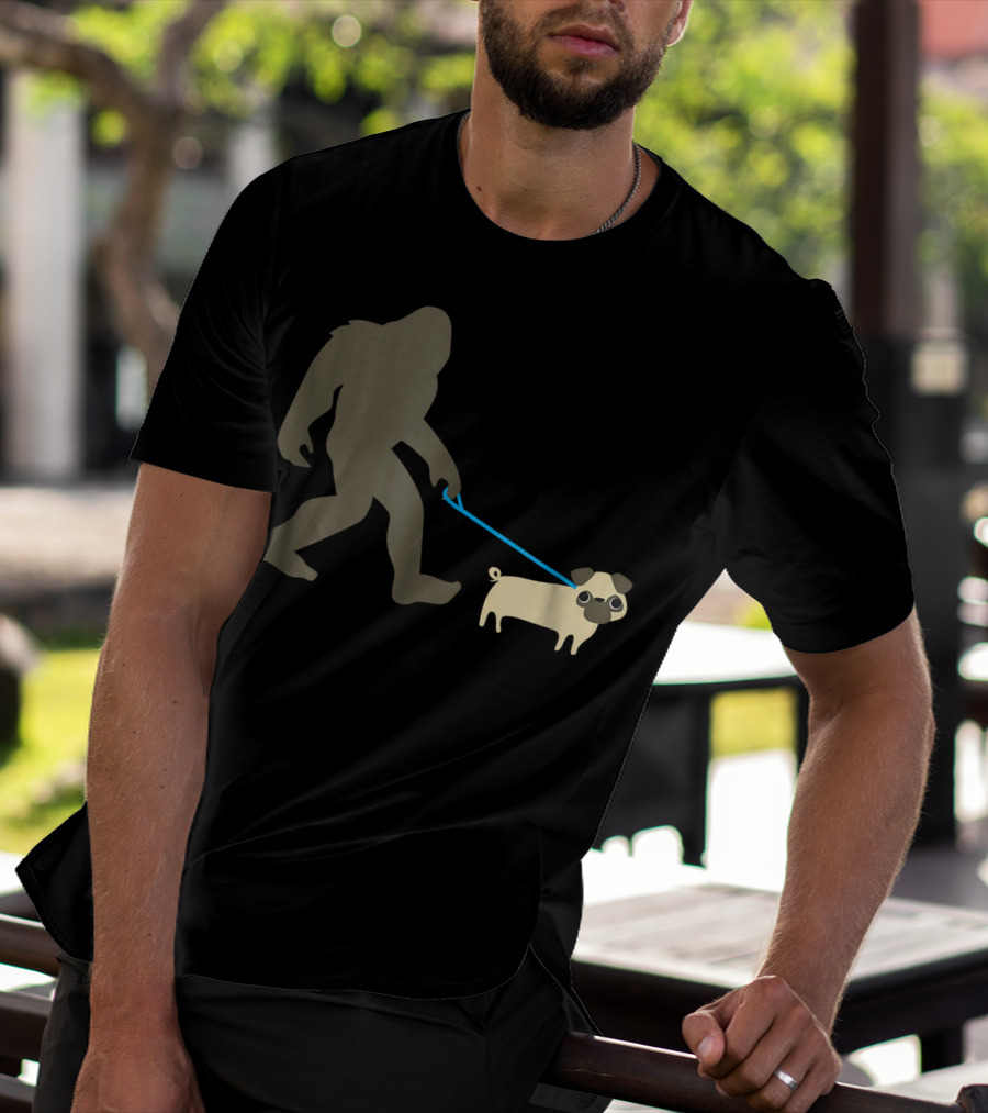Bigfoot Walking Pug Funny Cute Sasquatch Dog Leash T-Shirt