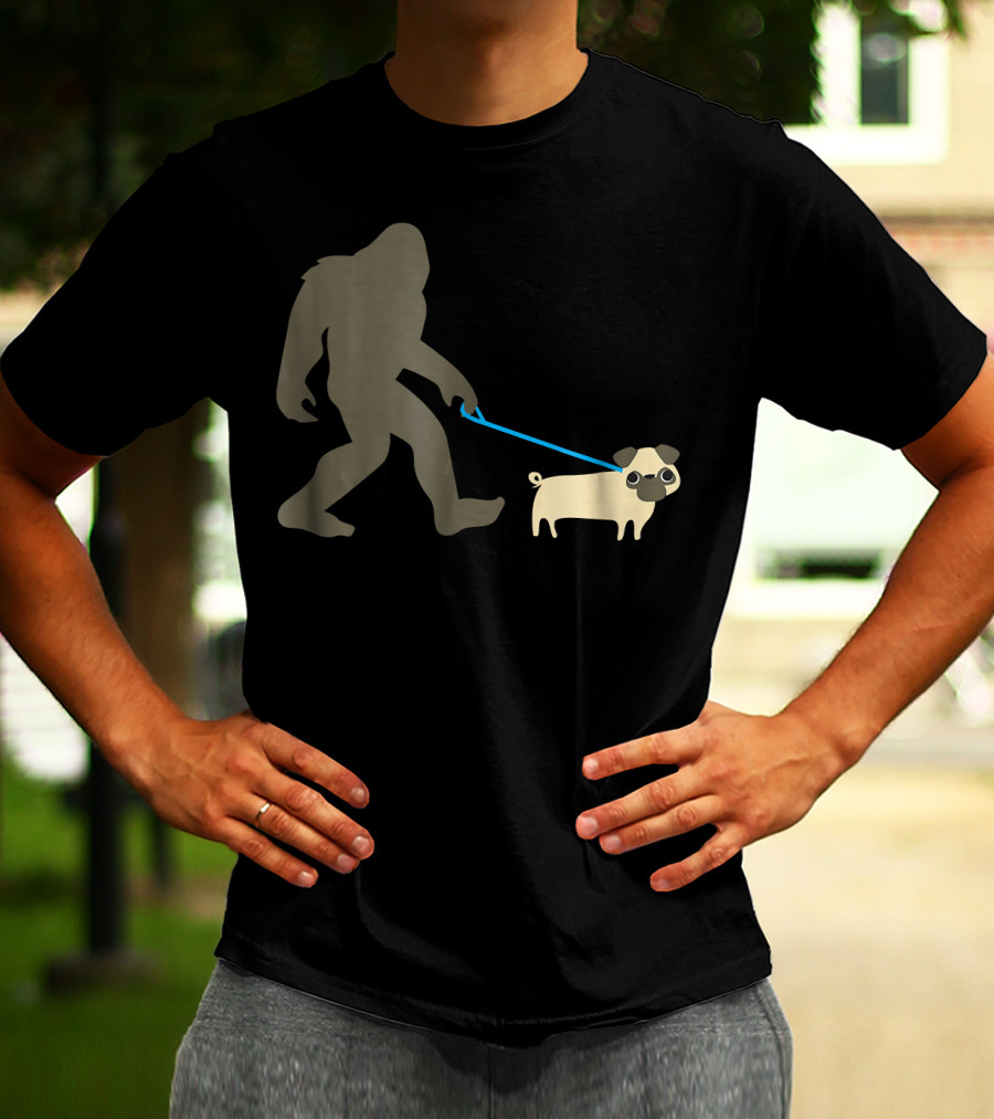 Bigfoot Walking Pug Funny Cute Sasquatch Dog Leash T-Shirt