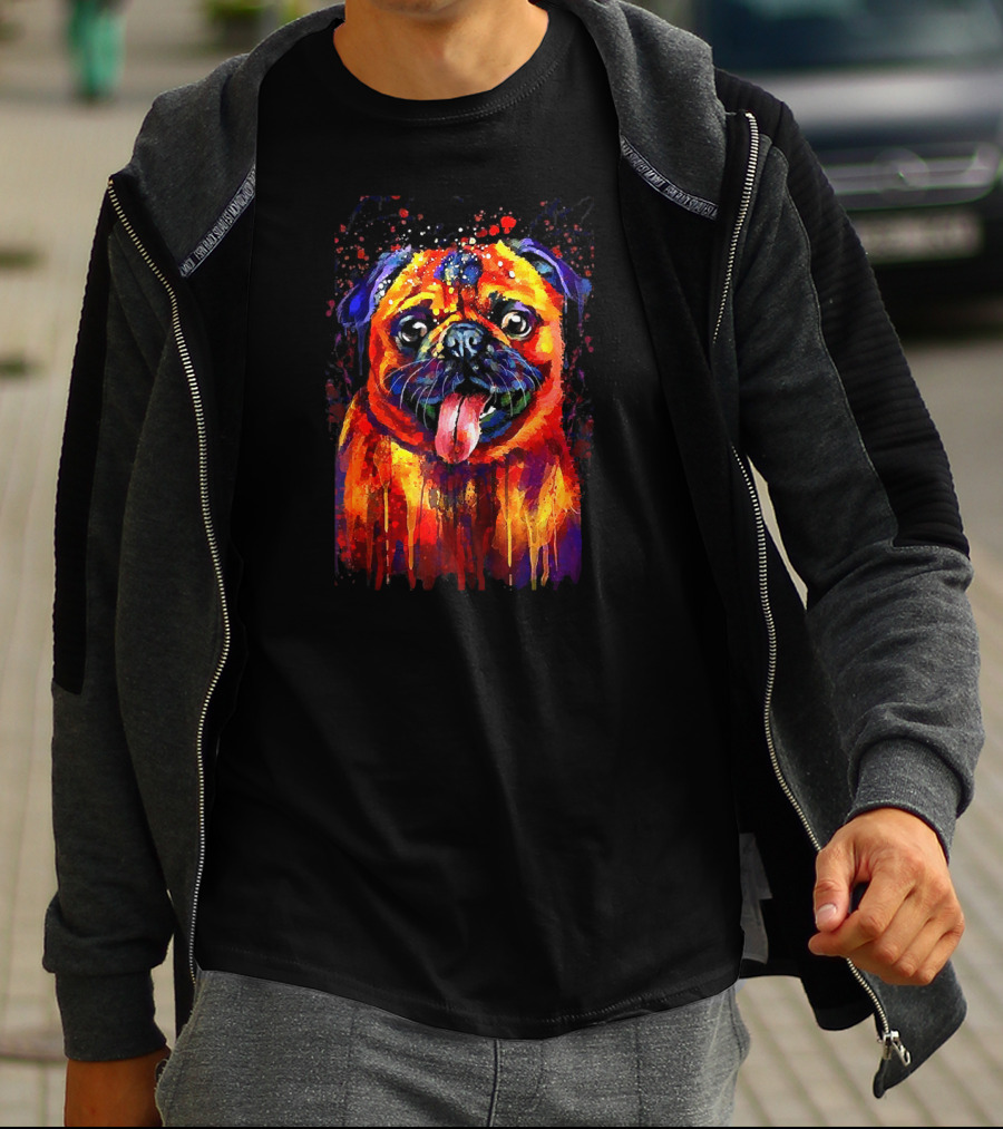 Vibrant Watercolor Pug Design For Enthusiasts T-Shirt