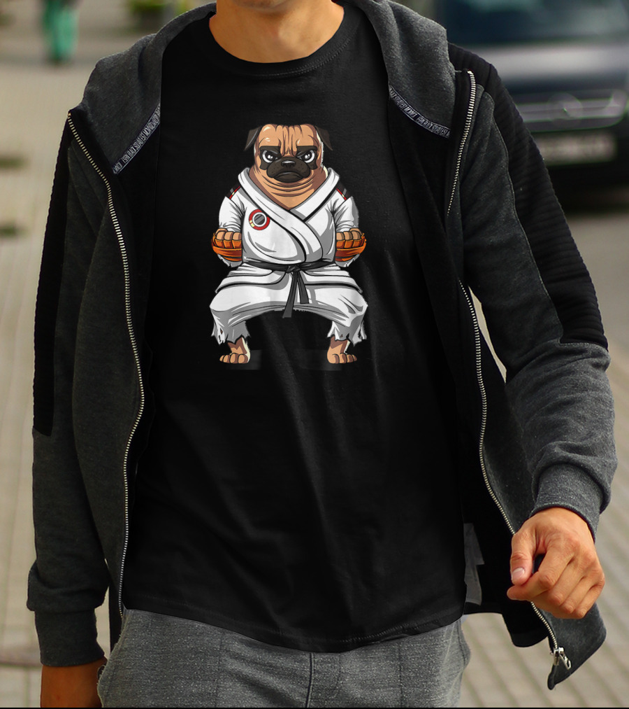 Pug Dog Karate Gi Martial Arts Stance T-Shirt
