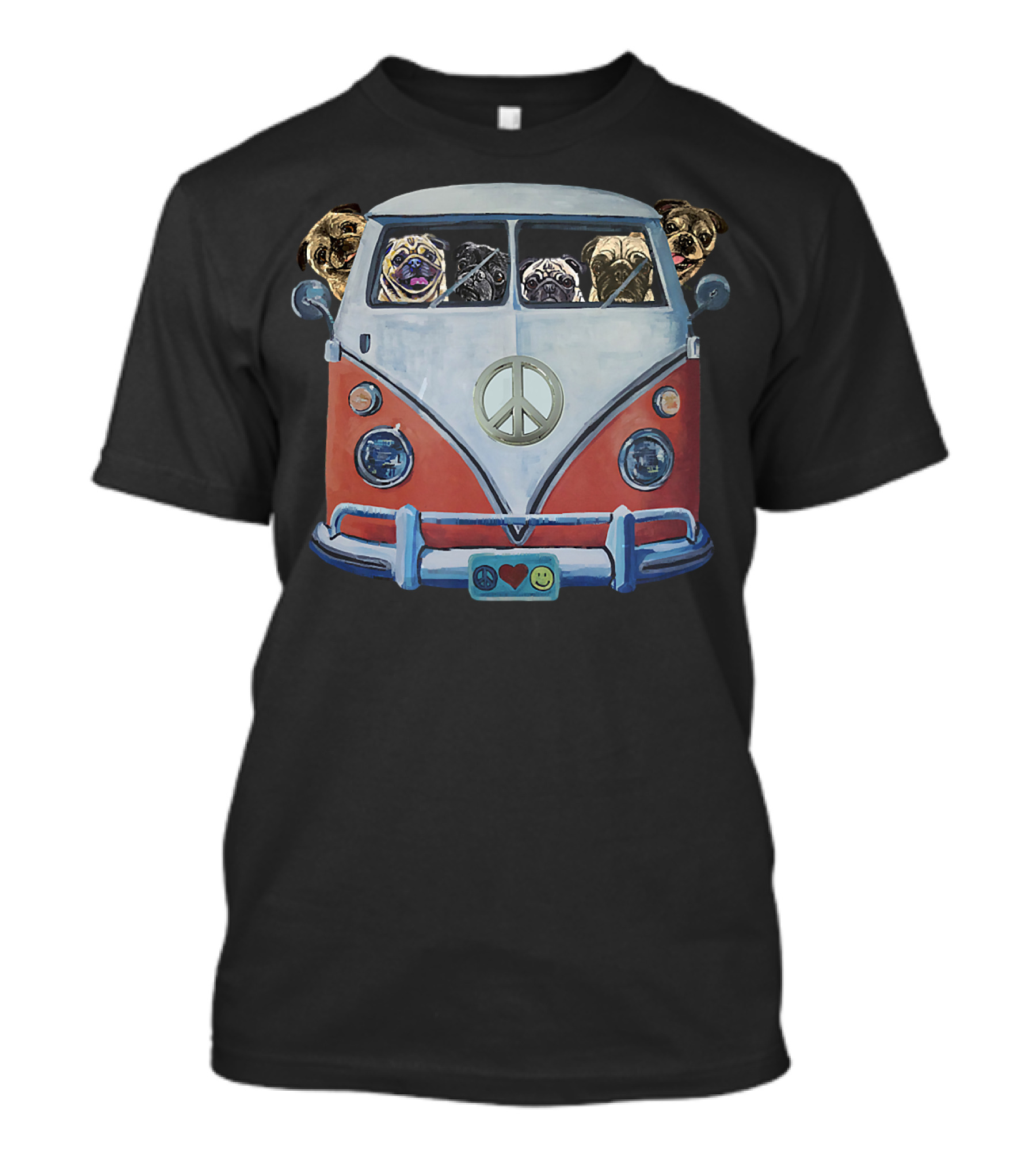 Pug Hippie Van Peace Love Funny Pug T-Shirt