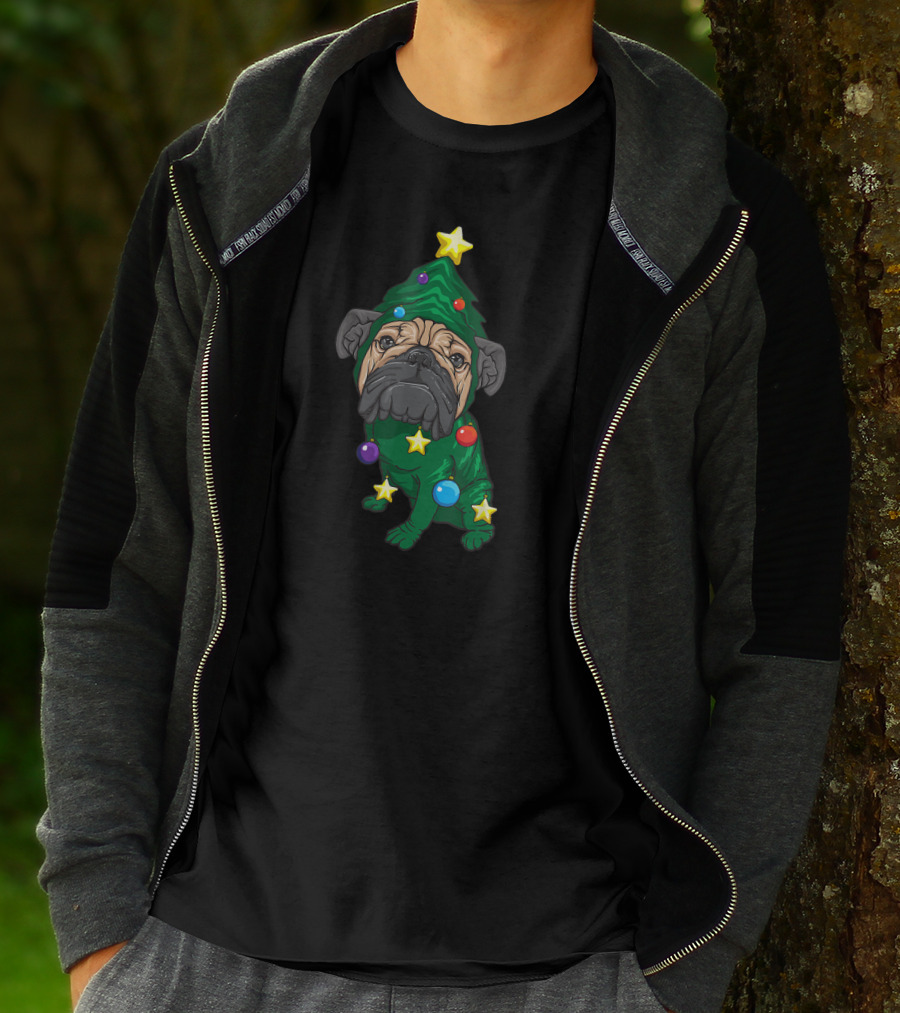 Pug Christmas Tree Yuletide Adorable Puppy Fan Holiday Stars Ornaments T-Shirt