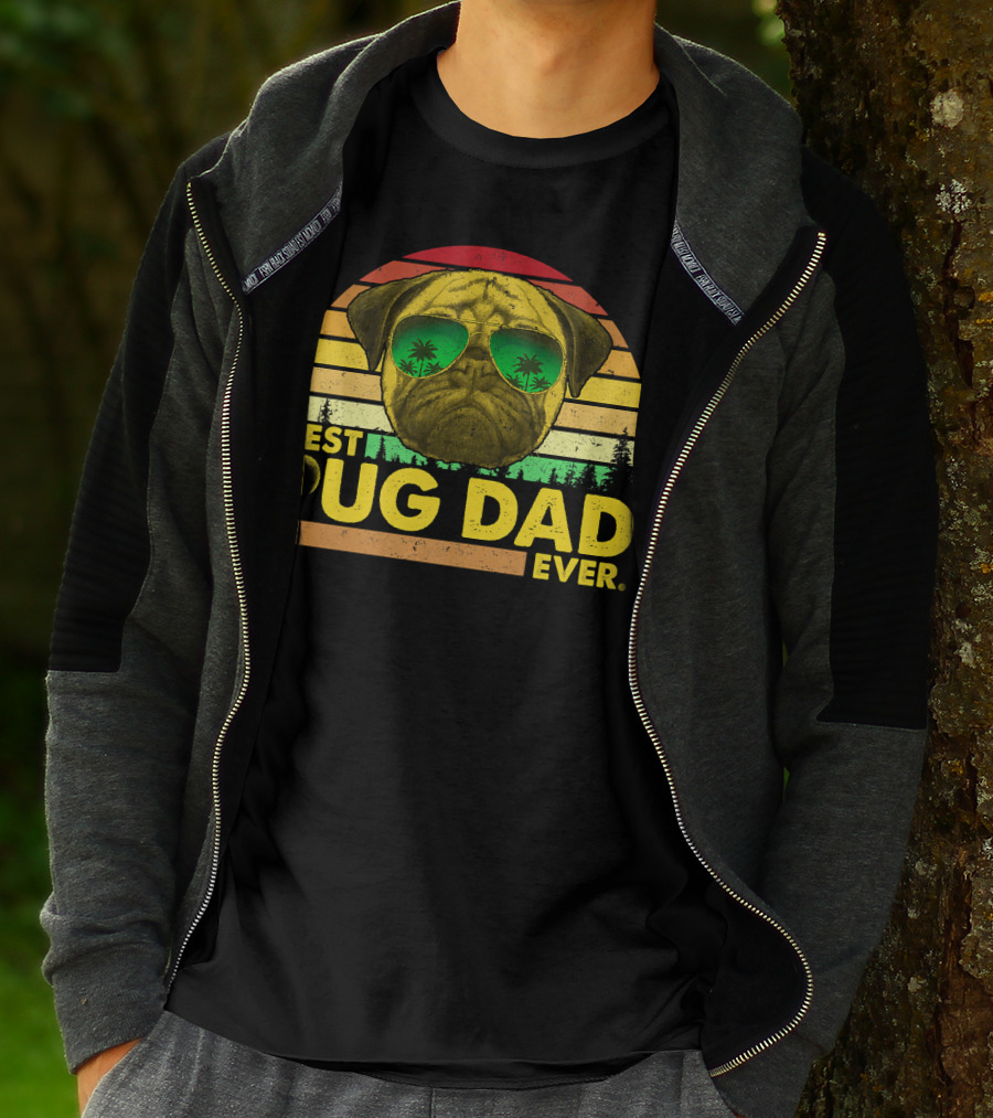 Best Pug Dad Ever Sunglasses Vintage Sunset T-Shirt