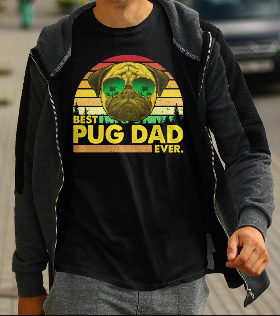 Best Pug Dad Ever Sunglasses Vintage Sunset T-Shirt