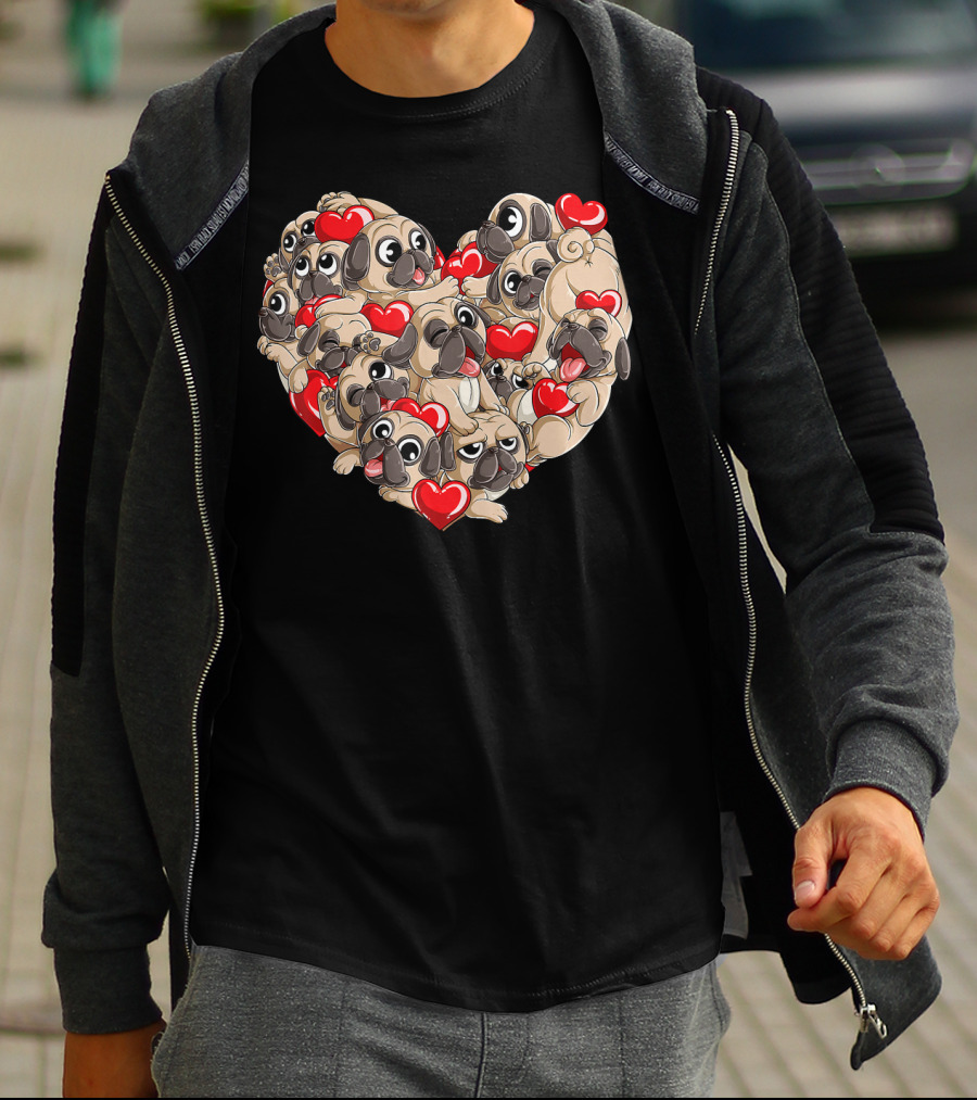 Pug Heart Valentines Day Dog Lover Boys Men Love T-Shirt