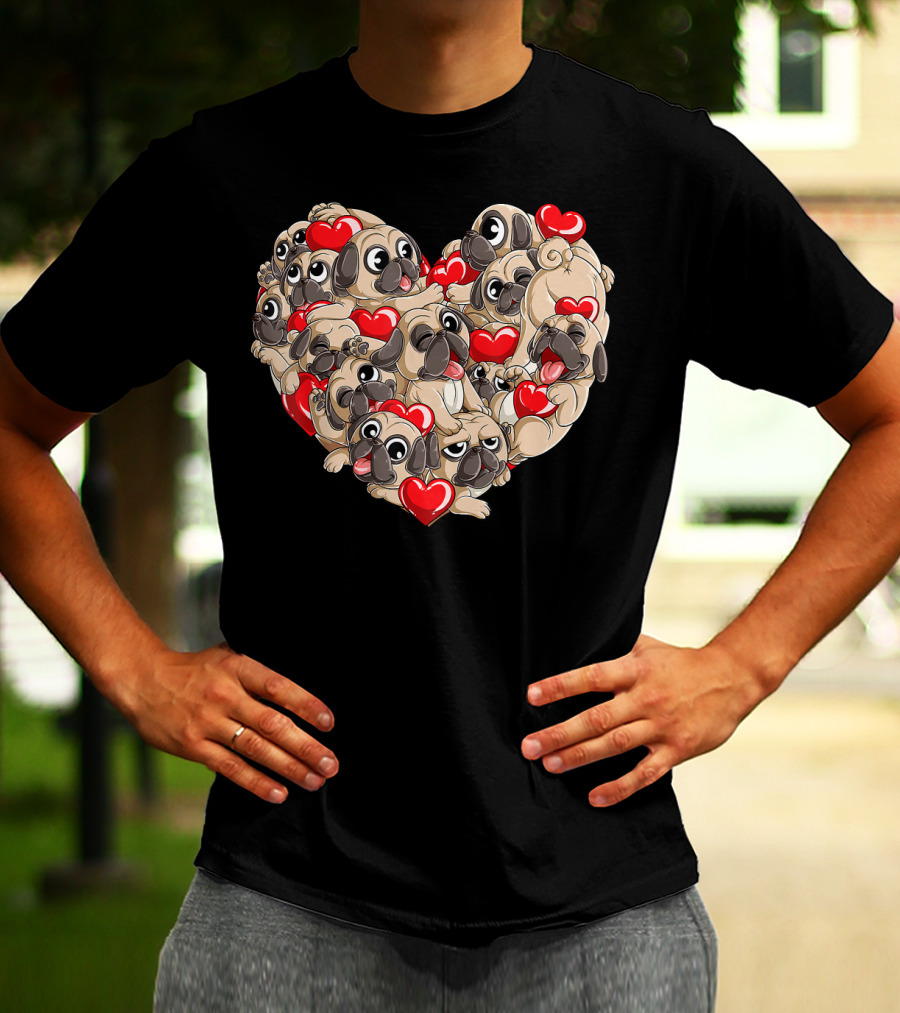 Pug Heart Valentines Day Dog Lover Boys Men Love T-Shirt