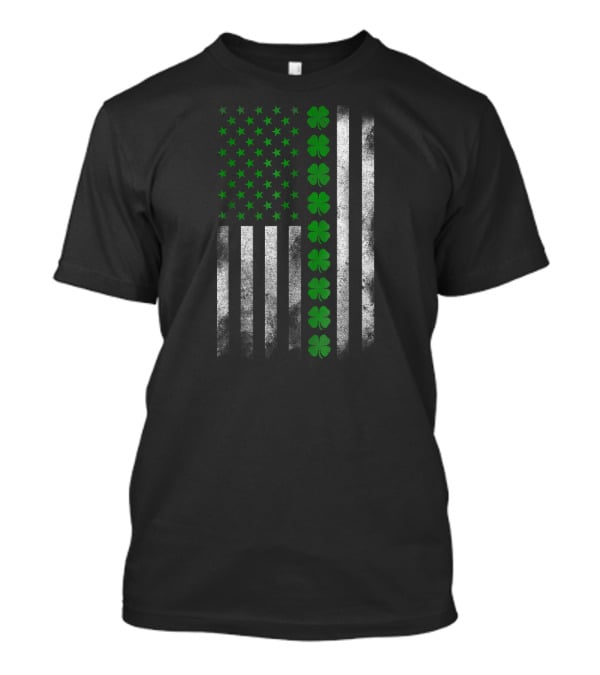 St. Patricks Day Green Clover Irish American Flag T-Shirt