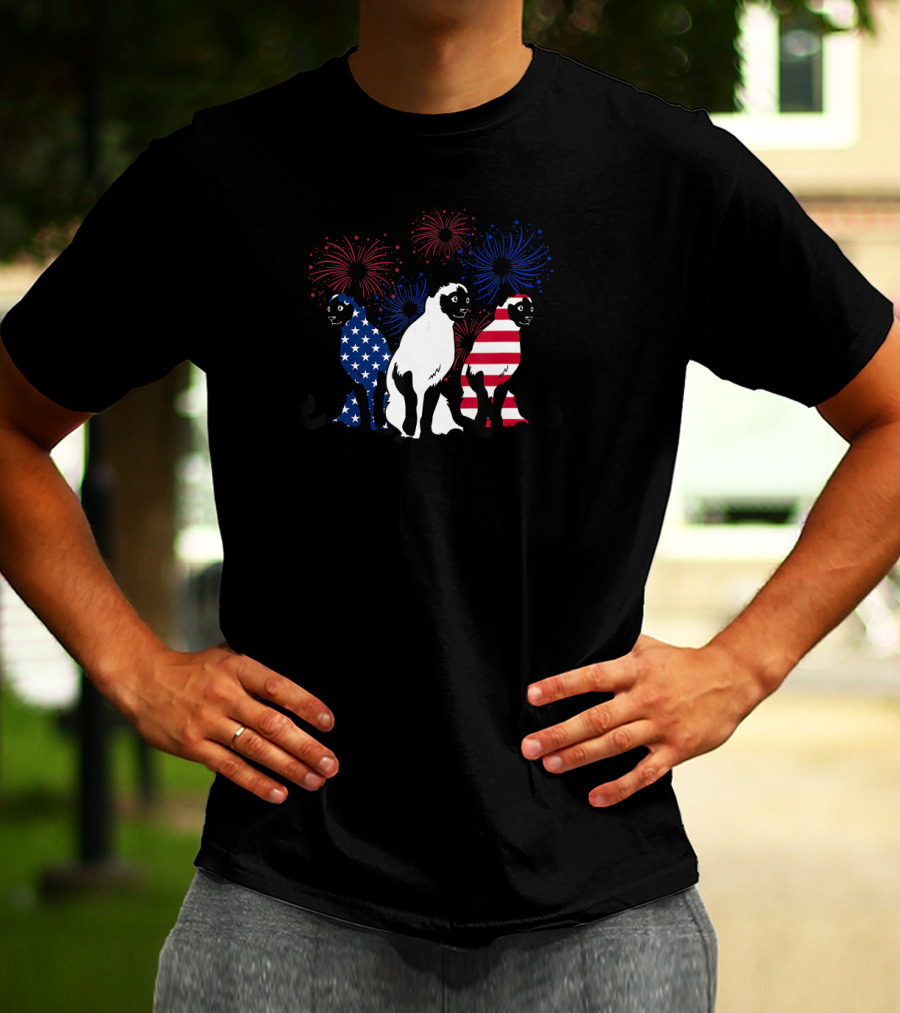 American Independence Day Siamese Cats With Patriotic Fireworks T-Shirt