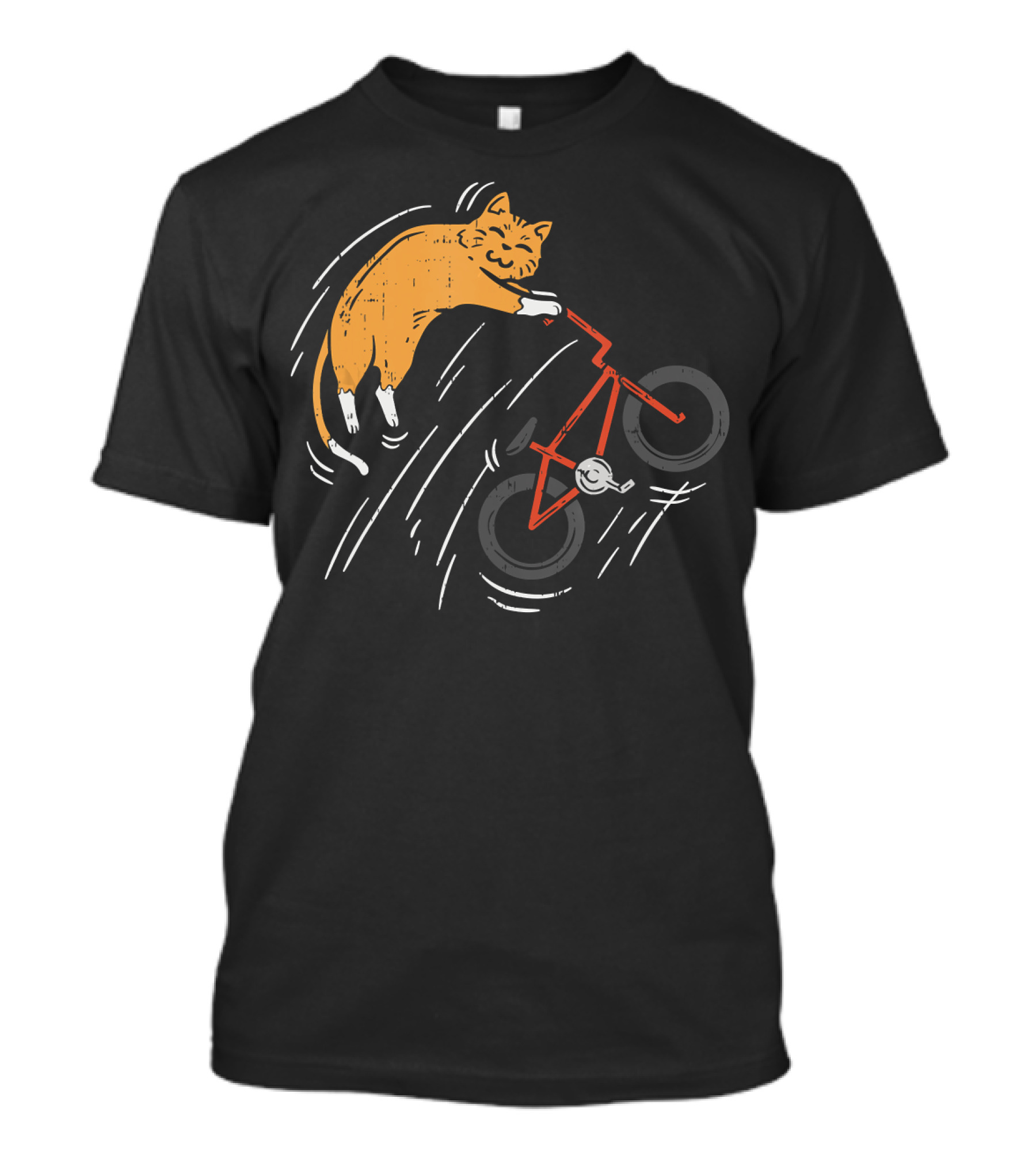 Orange Cat Riding Bicycle In Motion T-Shirt