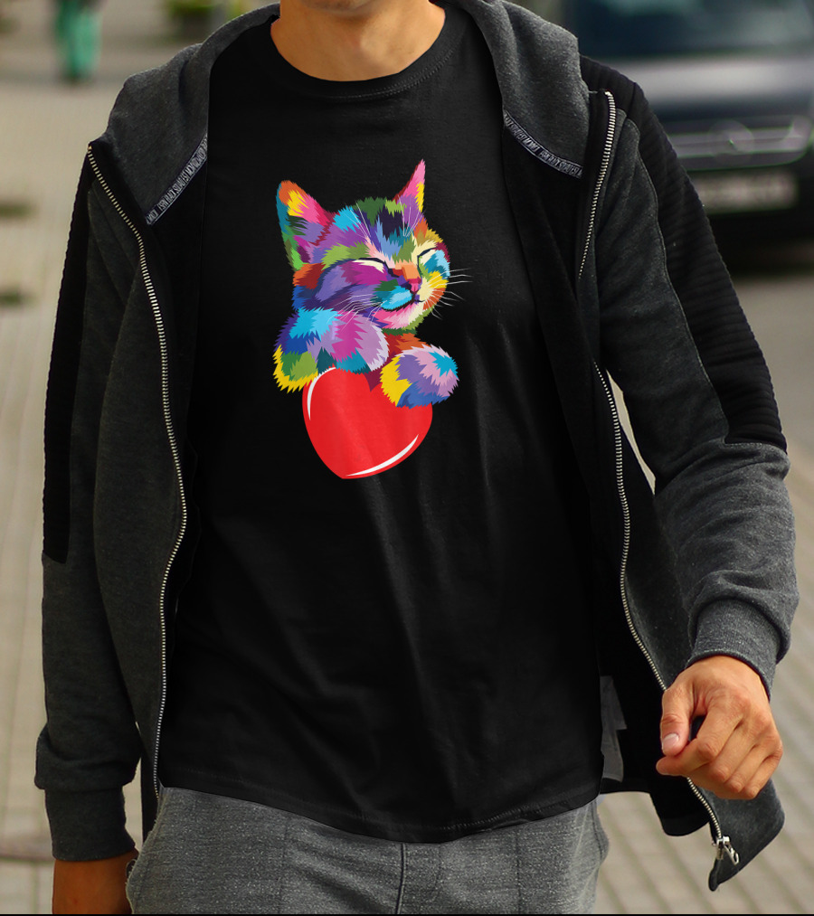 Colorful Cute Kitty For Kitten Lovers Adoption With Heart T-Shirt