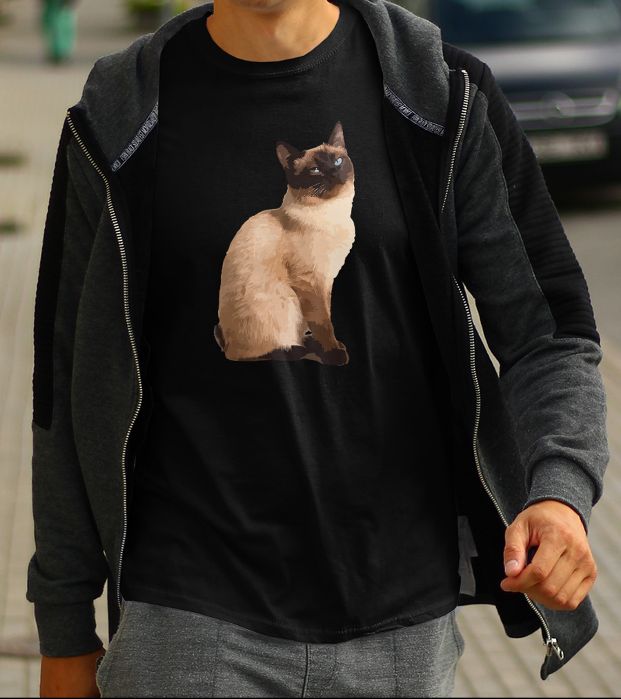 Siamese Cat Cute Siamese Cat Sitting Brown Fur Blue Eyes T-Shirt