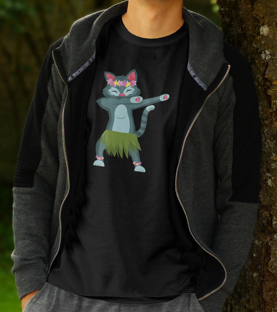 Aloha Cat Hawaiian Dance Mele Kalikimaka Hula Kitty With Floral Crown And Grass Skirt T-Shirt