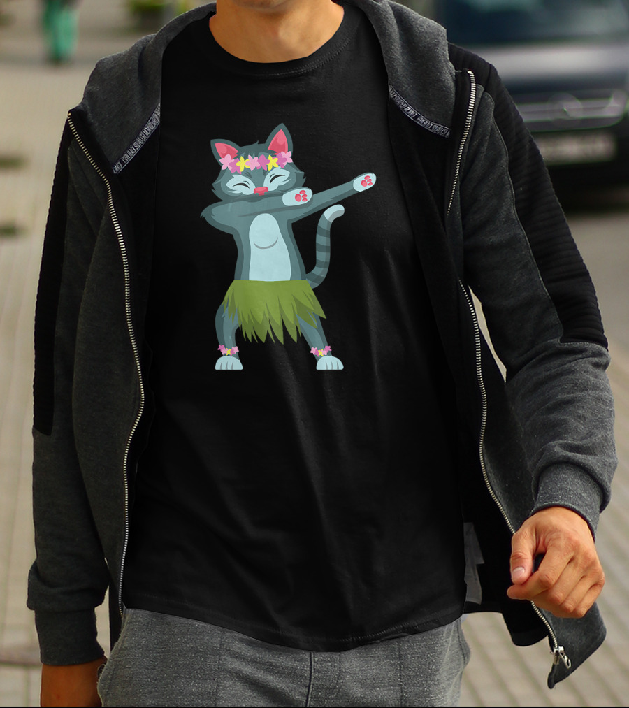 Aloha Cat Hawaiian Dance Mele Kalikimaka Hula Kitty With Floral Crown And Grass Skirt T-Shirt