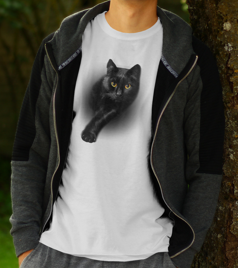 Black Cat Yellow Eyes Cats Iconic Feline Expression T-Shirt
