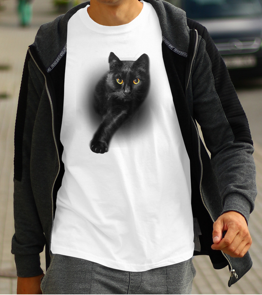 Black Cat Yellow Eyes Cats Iconic Feline Expression T-Shirt