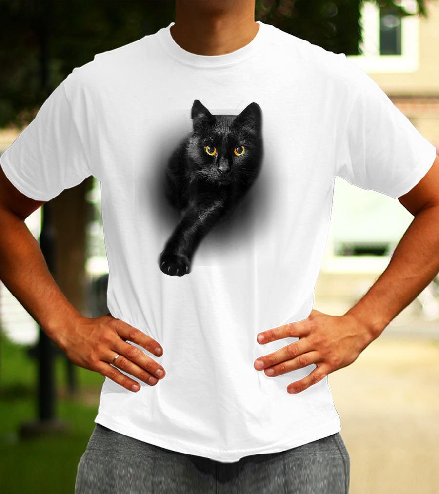 Black Cat Yellow Eyes Cats Iconic Feline Expression T-Shirt