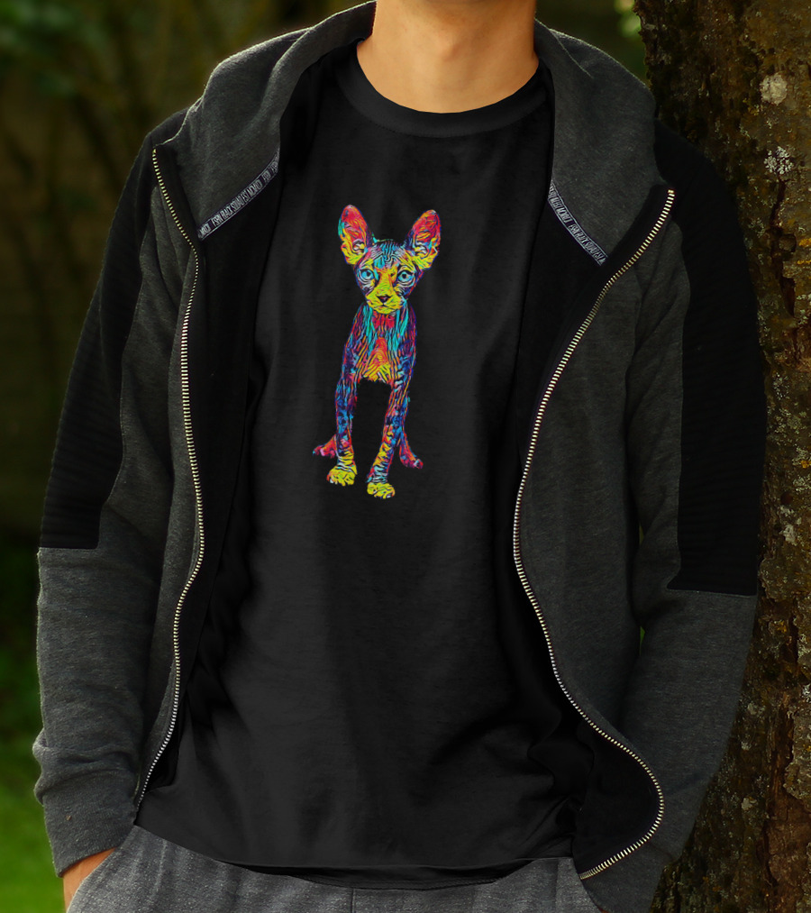 Psychedelic Colorful Cat Sphynx T-Shirt