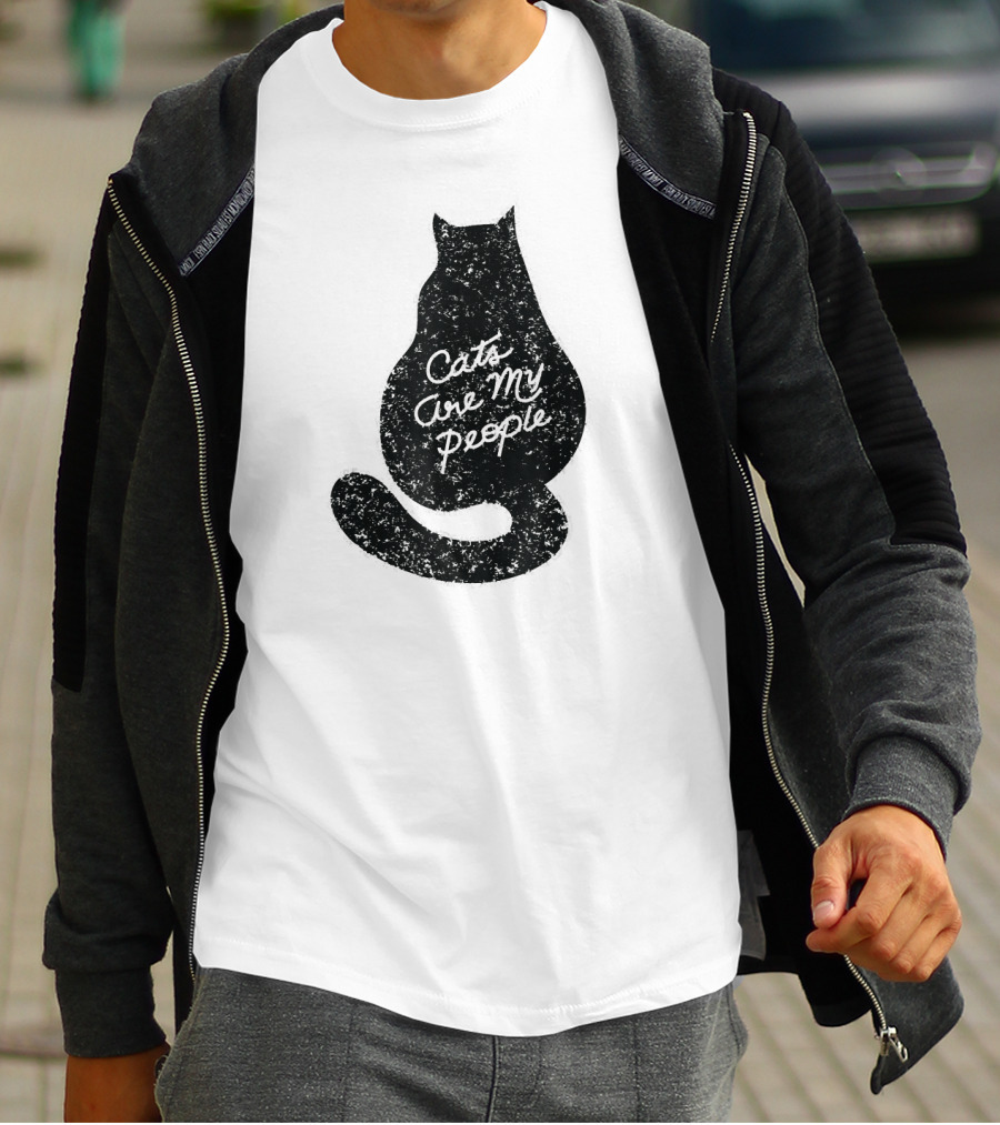 Cats Are My People Silhouette Back View Sketch T-Shirt