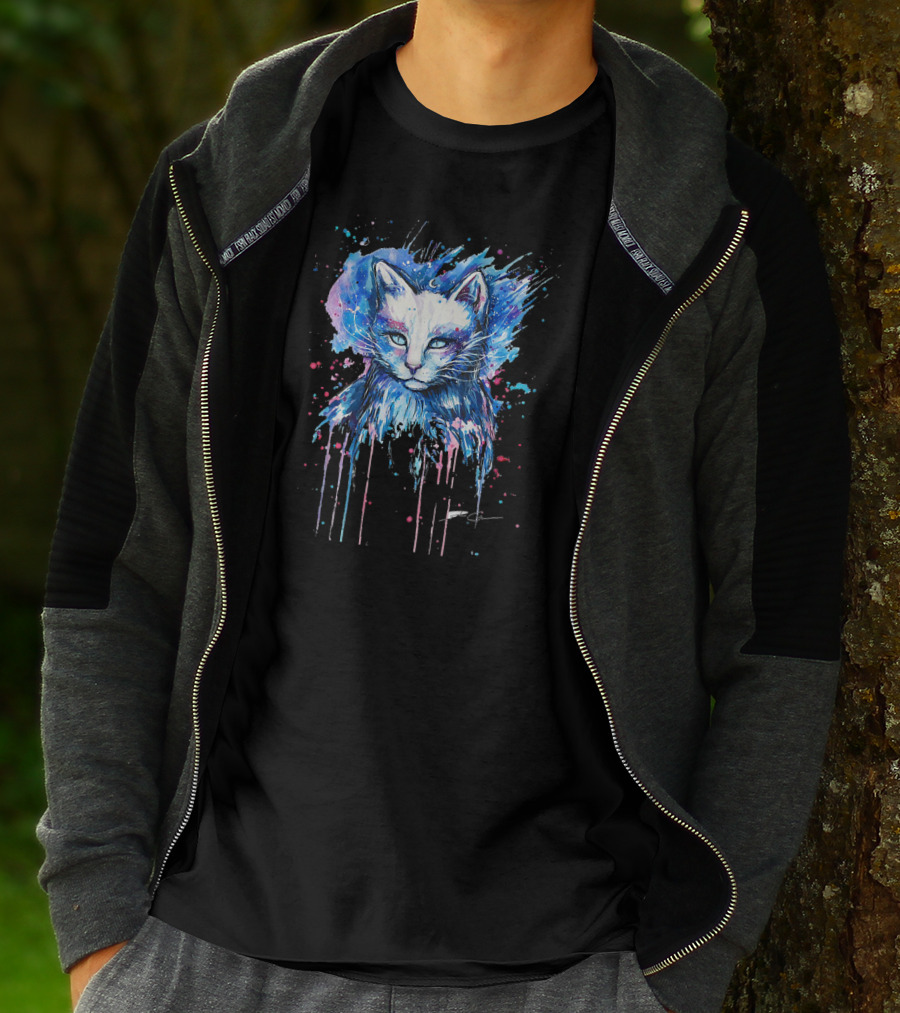 Cute Cat Cosmic Splash Watercolor T-Shirt