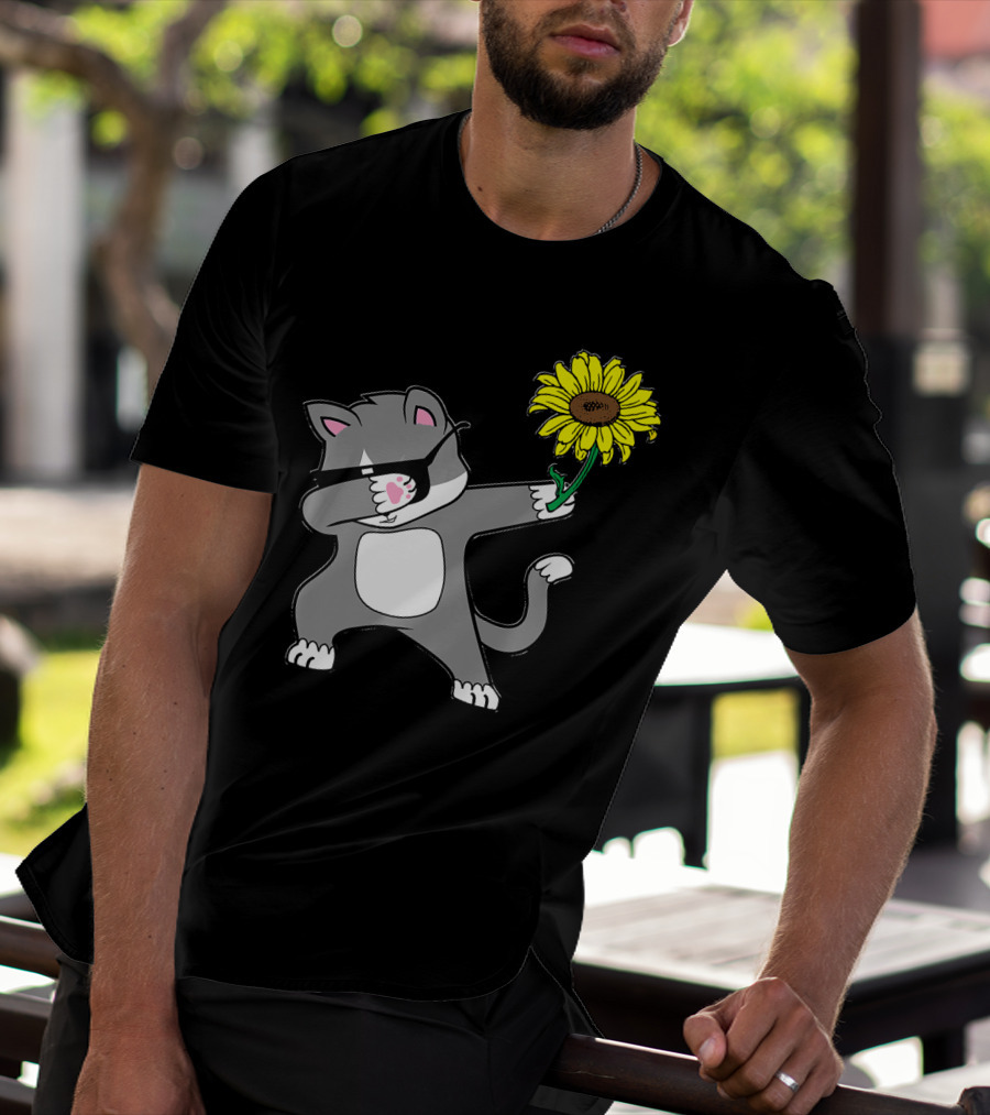 Dabbing Kitty Cat Sunflower Autism Awareness Iconic Symbols T-Shirt