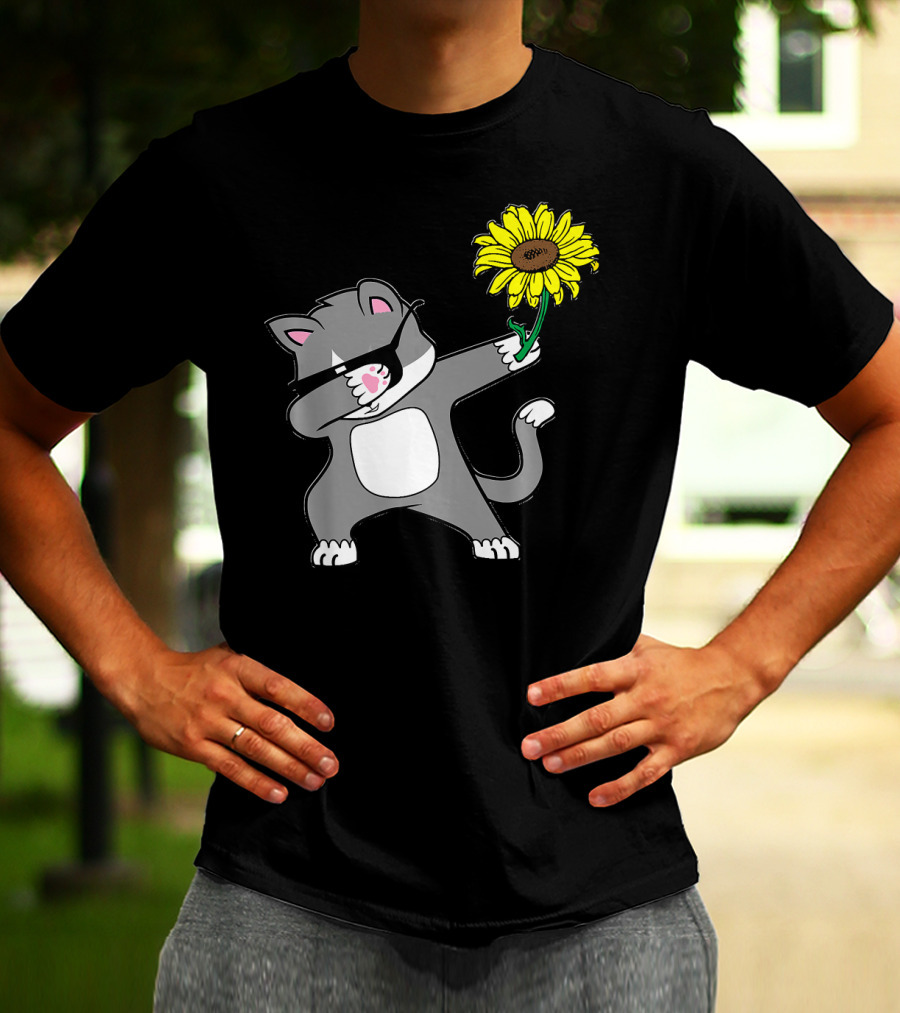Dabbing Kitty Cat Sunflower Autism Awareness Iconic Symbols T-Shirt
