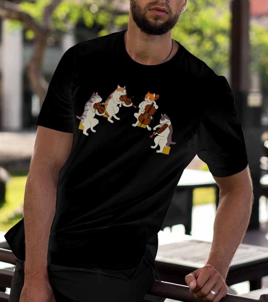 Playful Cats Orchestra Violin Cello Music Cat Lover T-Shirt