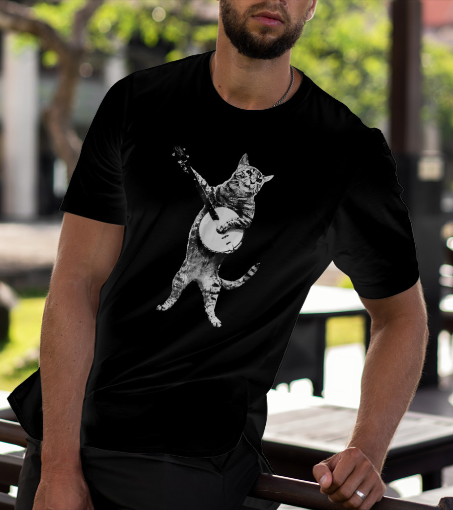 Funny Cat Playing Banjo Banjo Cat T-Shirt