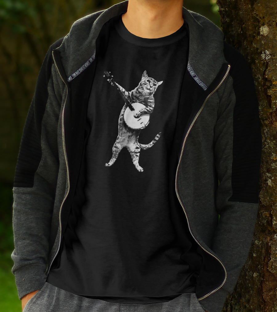 Funny Cat Playing Banjo Banjo Cat T-Shirt