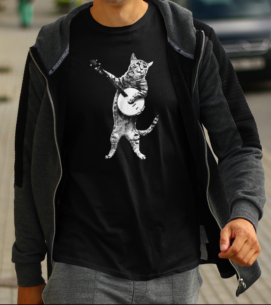 Funny Cat Playing Banjo Banjo Cat T-Shirt