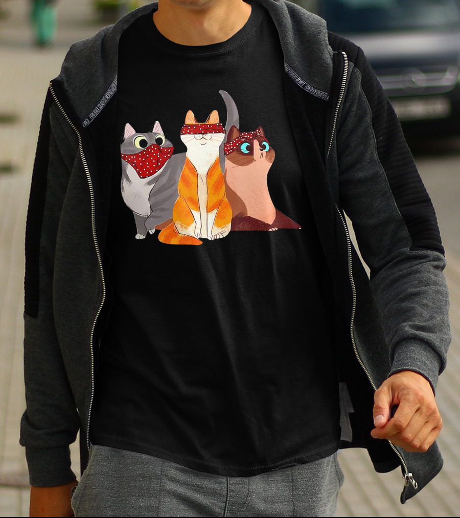 Polka Dot Bandana-Wearing Funny Cats Trio For Lovers T-Shirt