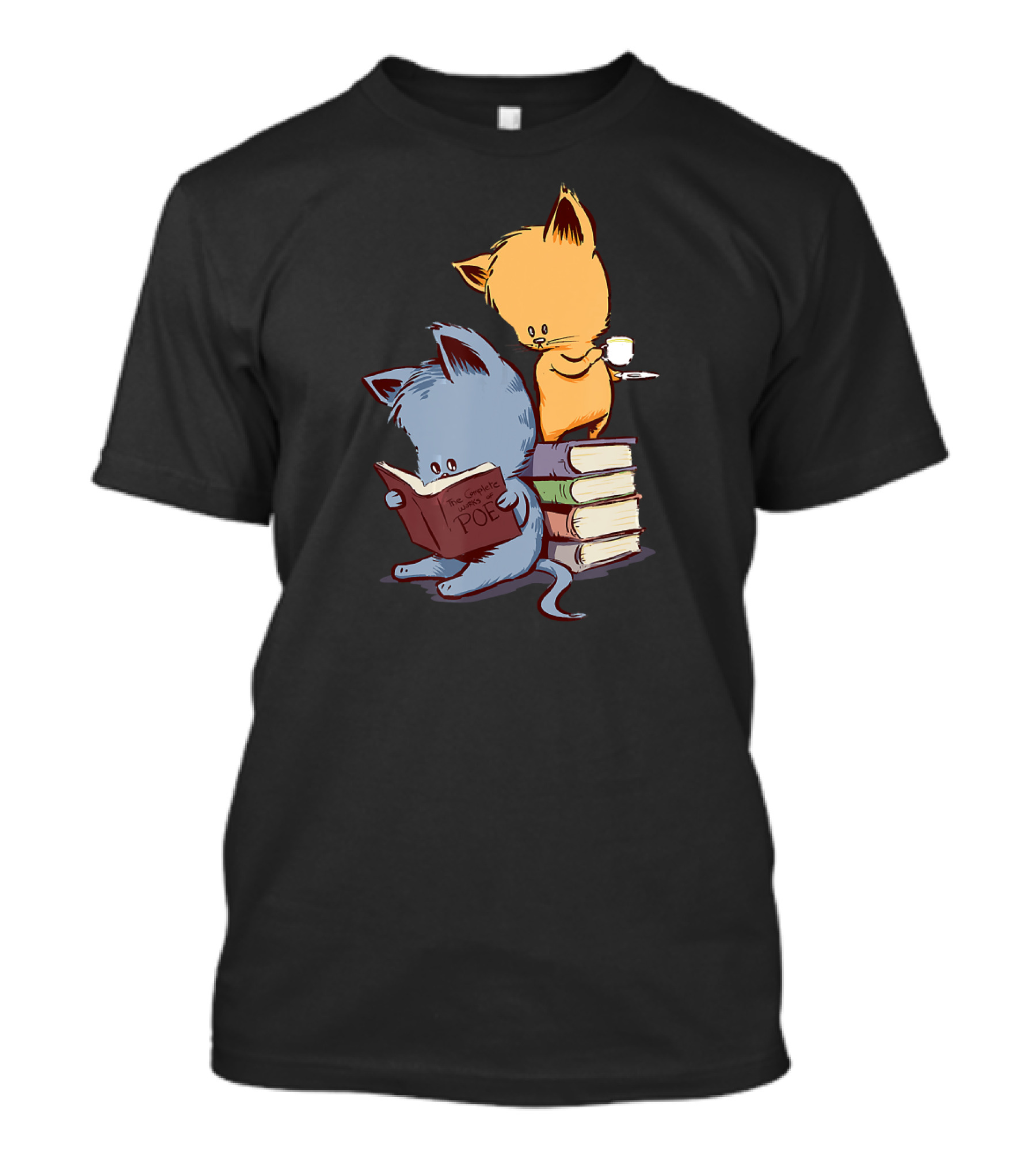 Kittens Reading Edgar Allan Poe With Tea And Books T-Shirt