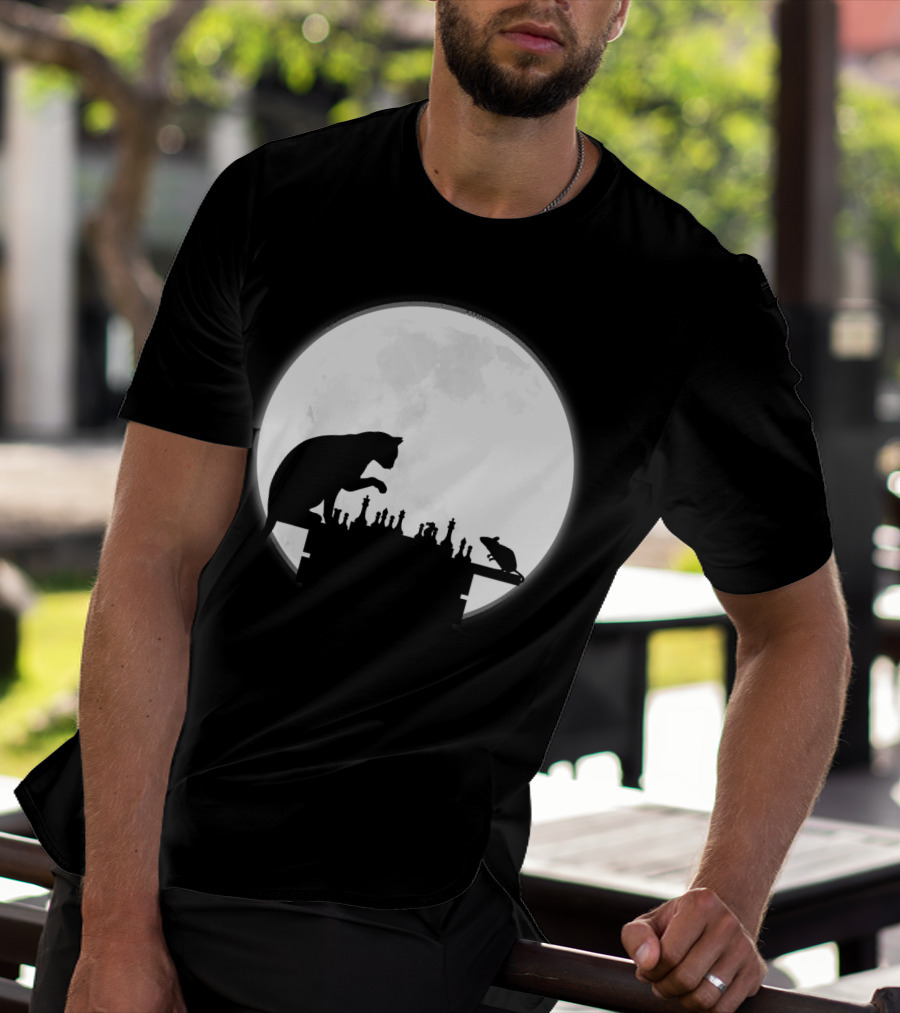 The Chess Match Of Cat And Mouse Under The Full Moon T-Shirt