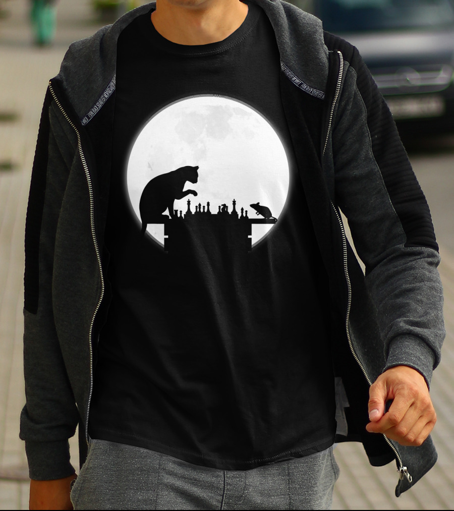 The Chess Match Of Cat And Mouse Under The Full Moon T-Shirt