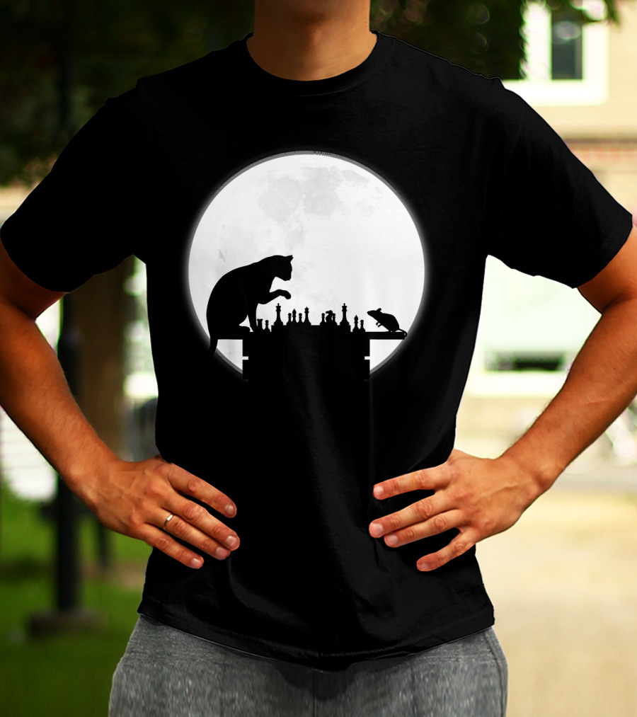 The Chess Match Of Cat And Mouse Under The Full Moon T-Shirt