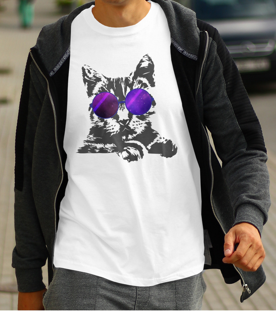 Cool Cat With Cosmic Round Sunglasses For Cat Lover T-Shirt