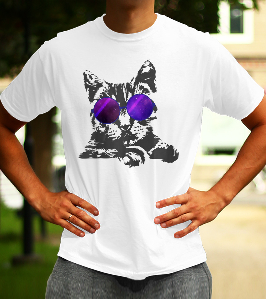 Cool Cat With Cosmic Round Sunglasses For Cat Lover T-Shirt
