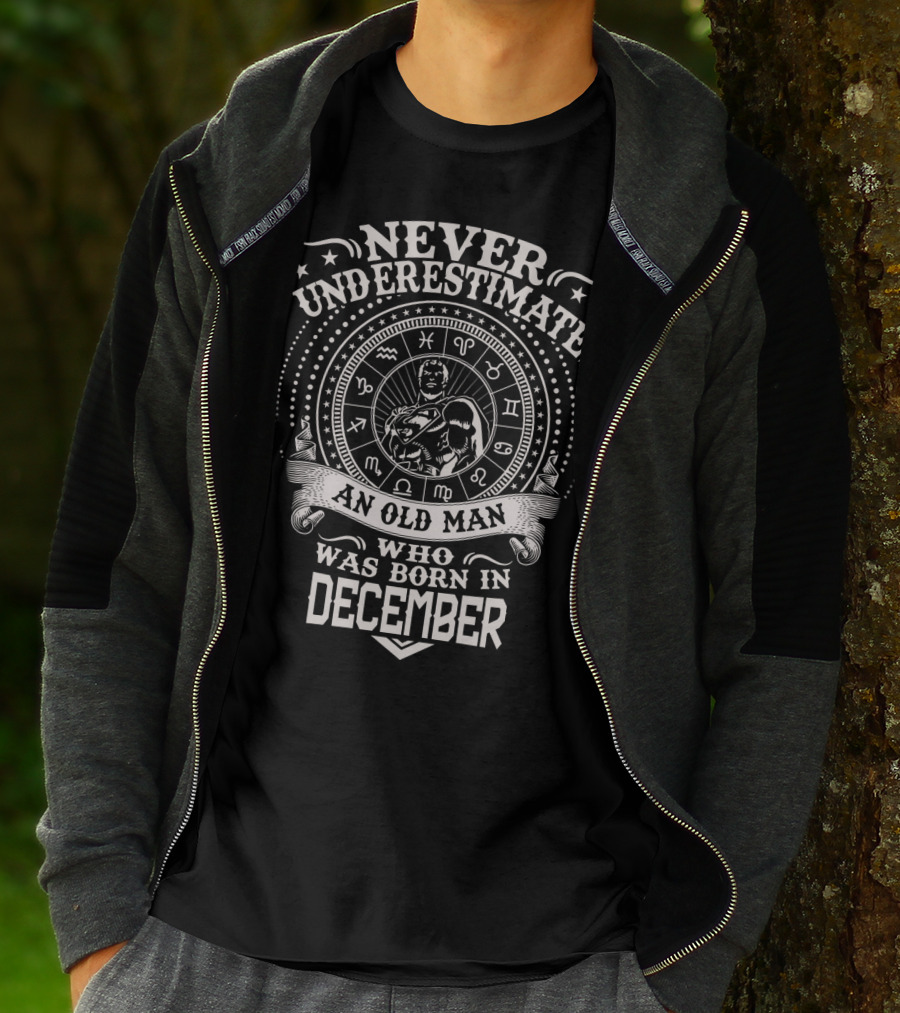 Never Underestimate An Old Man Who Was Born In December Zodiac Symbols Hero T-Shirt
