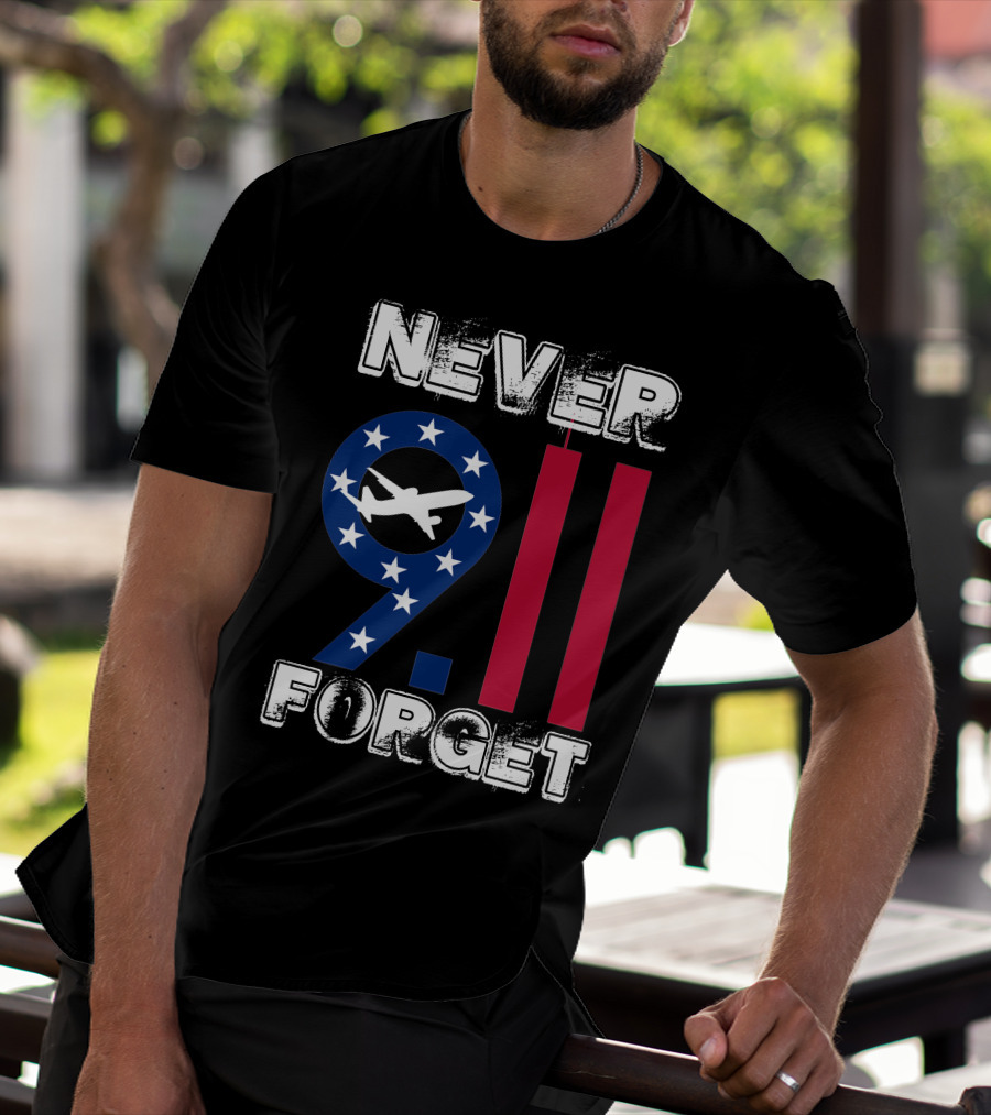 911 Never Forget 9.11 Memorial Remembrance With Stars And Airplane T-Shirt