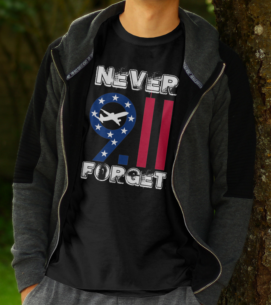 911 Never Forget 9.11 Memorial Remembrance With Stars And Airplane T-Shirt