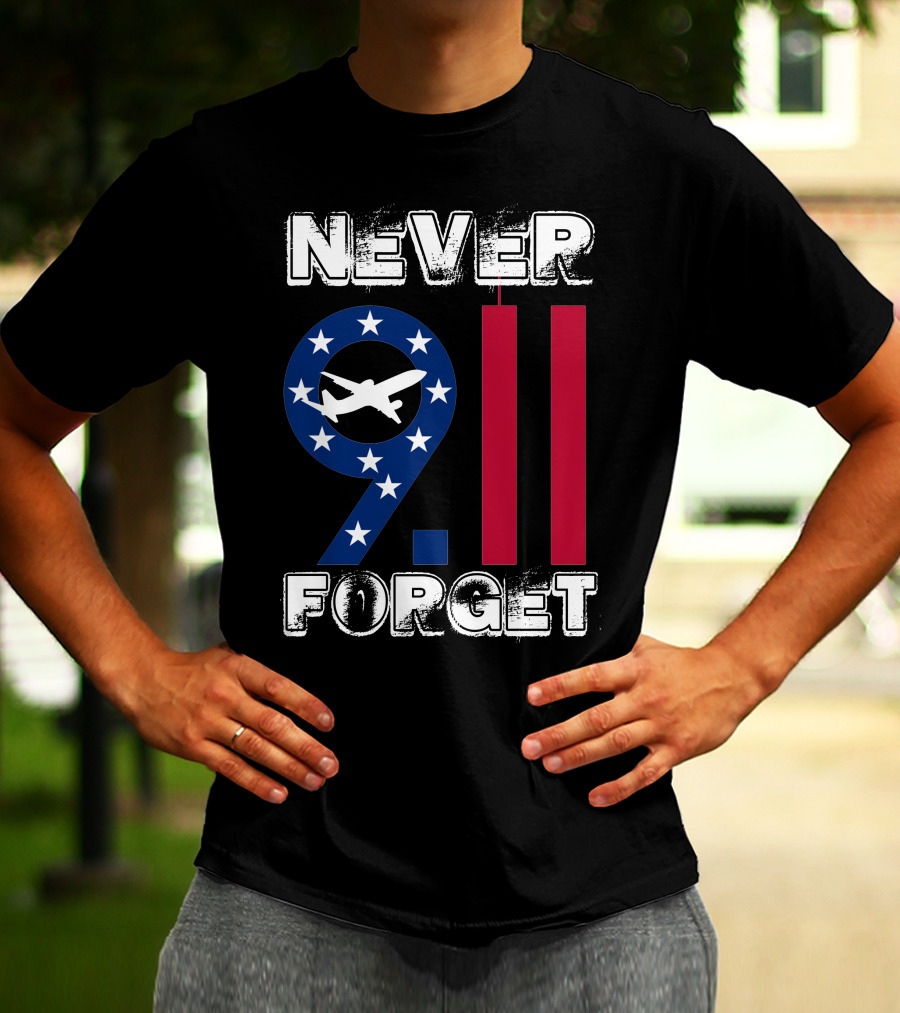 911 Never Forget 9.11 Memorial Remembrance With Stars And Airplane T-Shirt