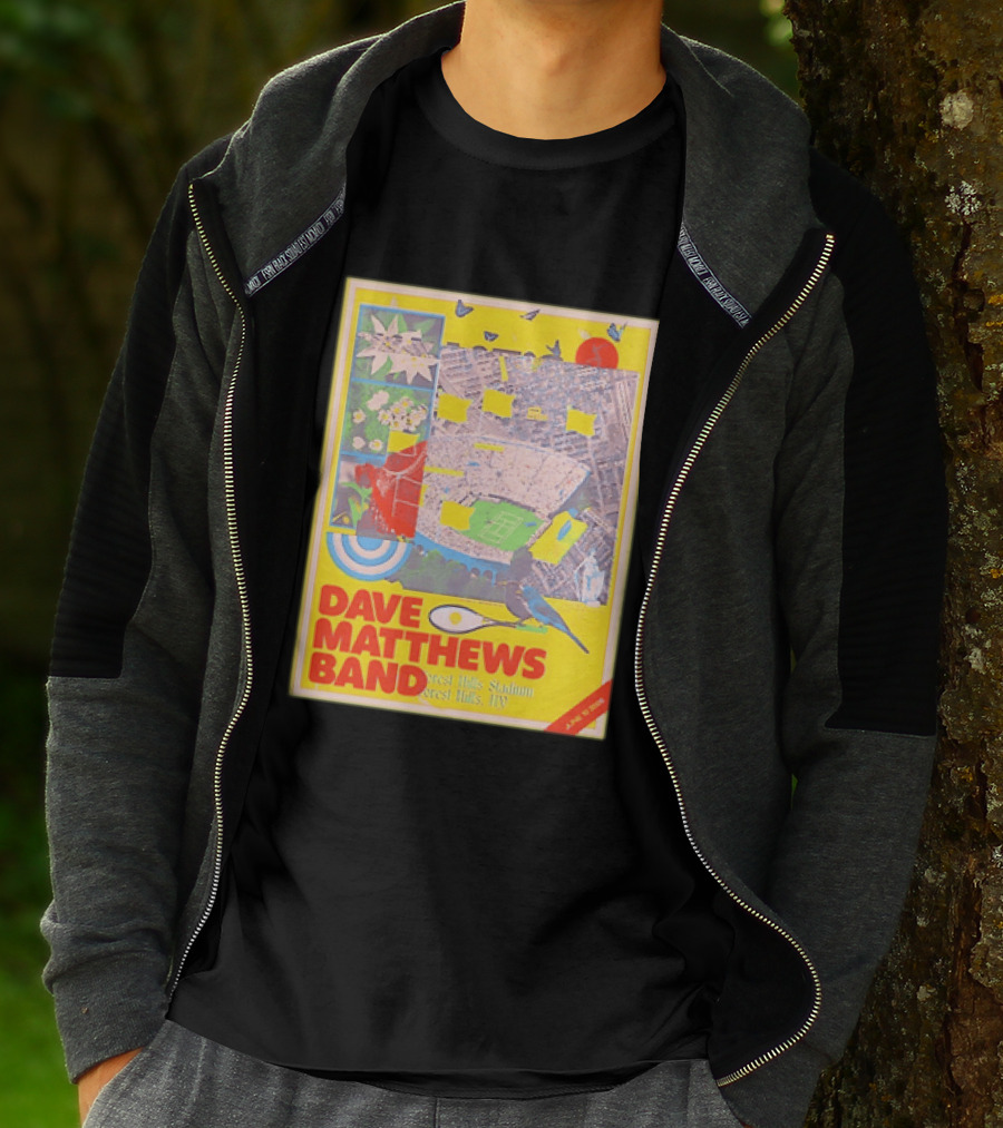 Dave Matthews Band Forest Hills NY 2026 Stadium June 10 Art Collage Stadium Map And Bird T-Shirt
