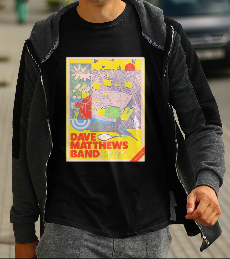 Dave Matthews Band Forest Hills NY 2026 Stadium June 10 Art Collage Stadium Map And Bird T-Shirt