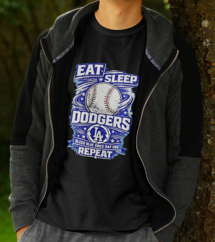 Eat Sleep Dodgers Bleed Blue Since Day One Repeat Baseball LA Team T-Shirt